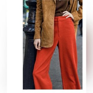 NWOT Zara red corduroy wide leg pant size XL